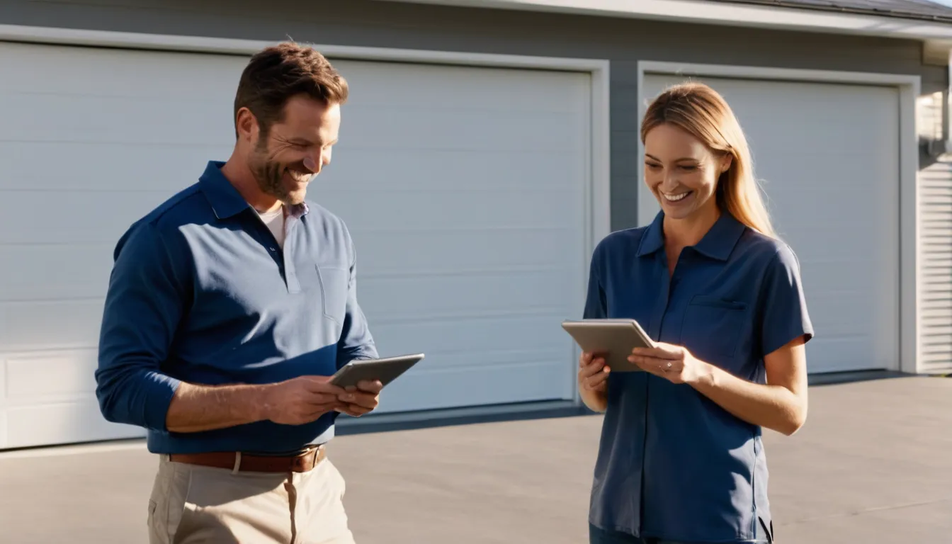 Homeowner reviewing garage door options with a provider in the Folsom area